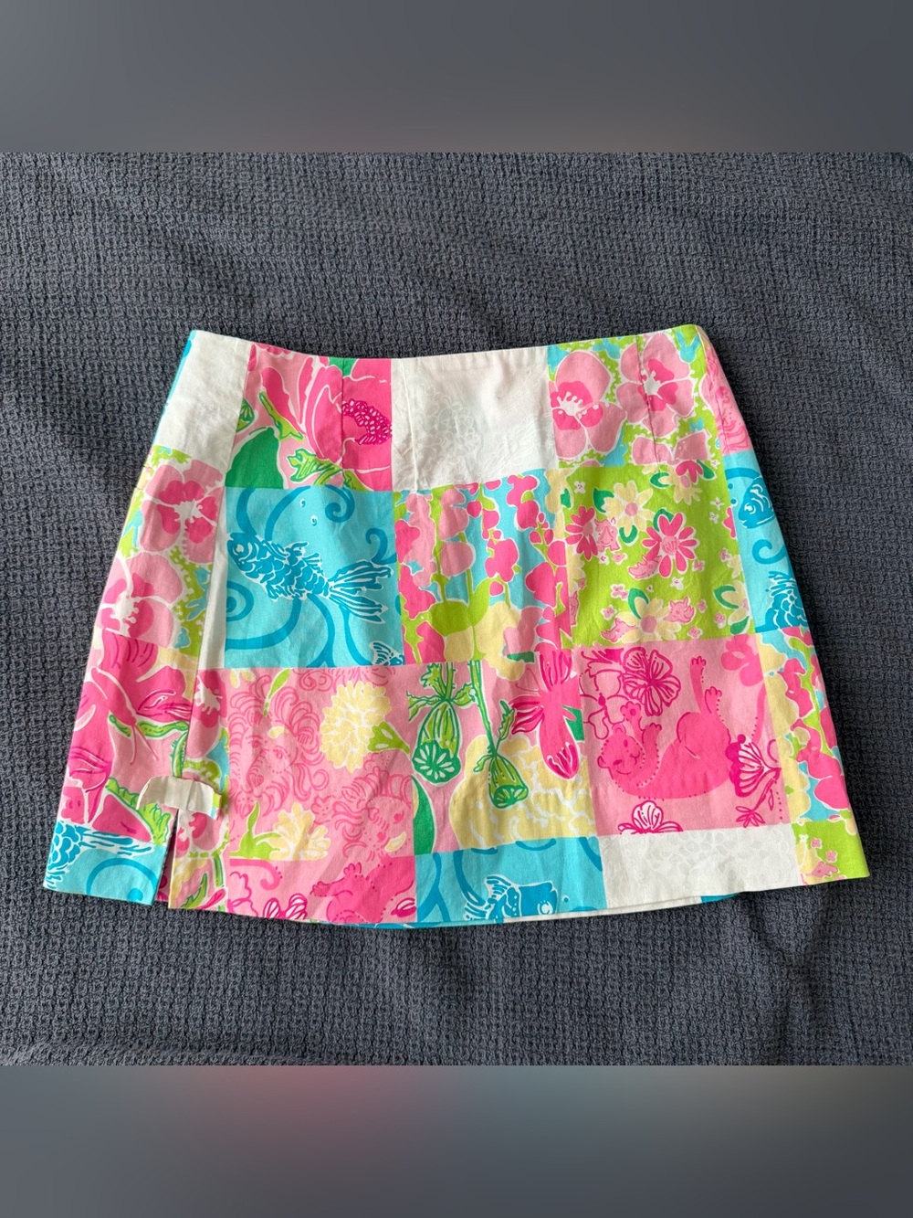 Vintage Lilly Pulitzer Patchwork Print Mini Skirt 2 Preppy Colorful Summer Beach